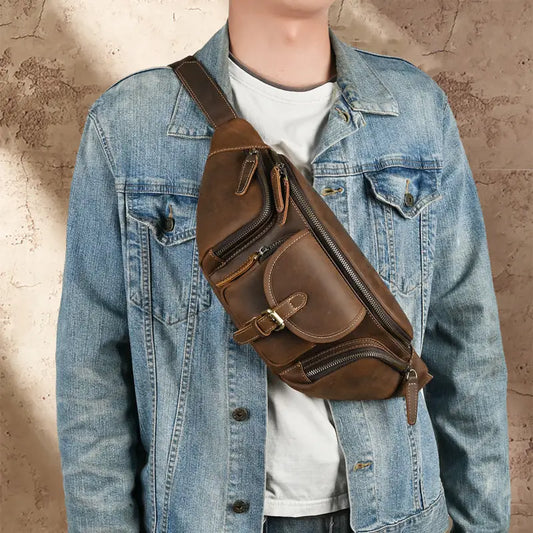 Leather Belt Retro Multi-functional Motorcycle Satchel Leather All-match Casual Chest Bag Beyond Trends Hub