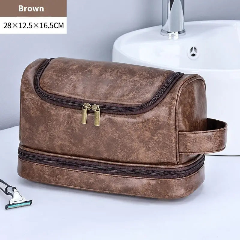 Leather Cosmetics Storage Bag Travel Toiletry Bag Portable Men's Business Simplicity Portable With Hook Beyond Trends Hub