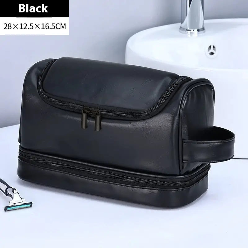 Leather Cosmetics Storage Bag Travel Toiletry Bag Portable Men's Business Simplicity Portable With Hook Beyond Trends Hub