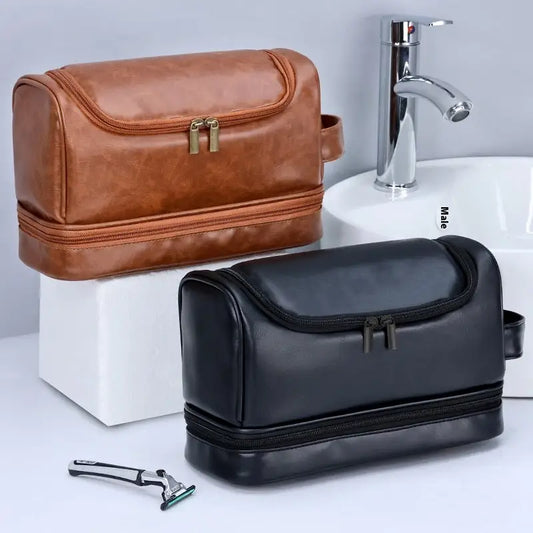 Leather Cosmetics Storage Bag Travel Toiletry Bag Portable Men's Business Simplicity Portable With Hook Beyond Trends Hub