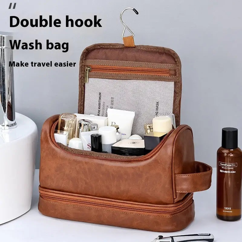 Leather Cosmetics Storage Bag Travel Toiletry Bag Portable Men's Business Simplicity Portable With Hook Beyond Trends Hub