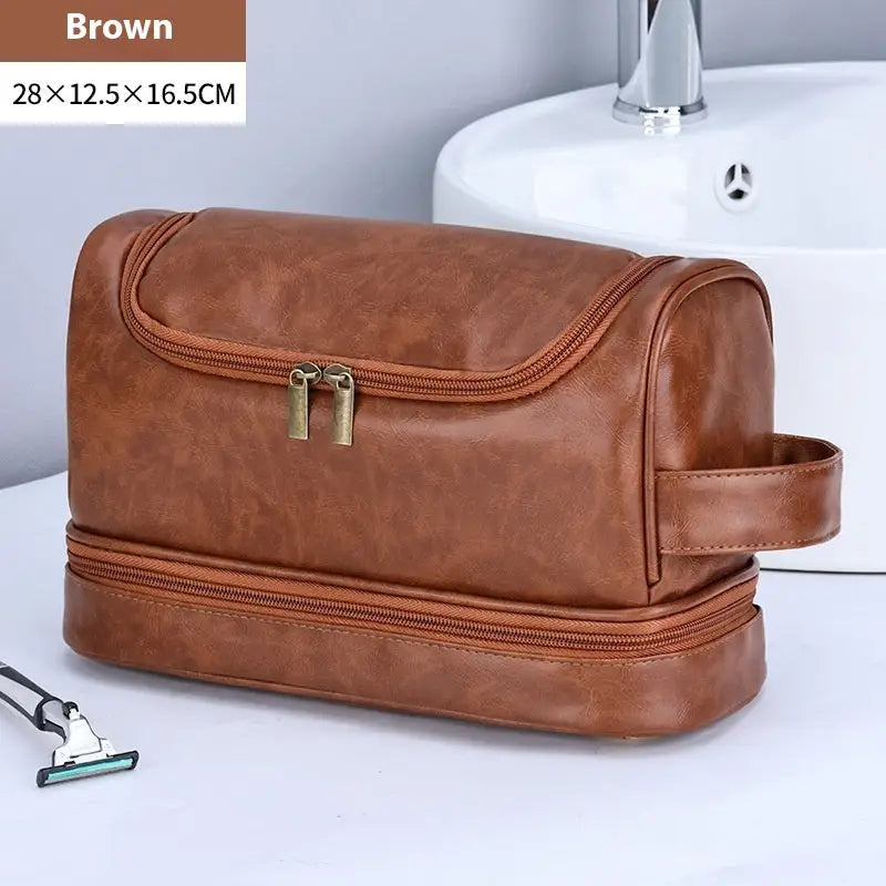 Leather Cosmetics Storage Bag Travel Toiletry Bag Portable Men's Business Simplicity Portable With Hook Beyond Trends Hub