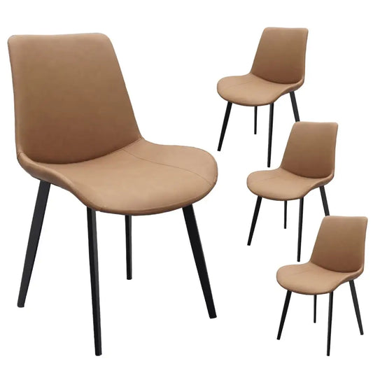 Leather Dining Chair With Metal Legs - Light brown - 5