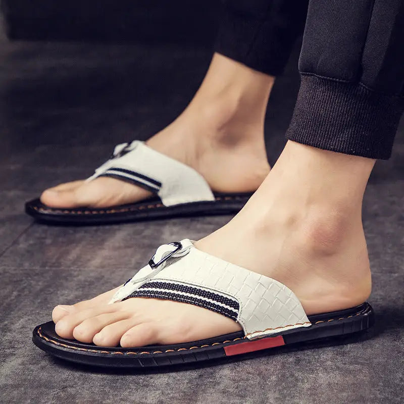 Leather Non-slip Slippers Men Outdoor Flip Flops Sandals Beyond Trends Hub