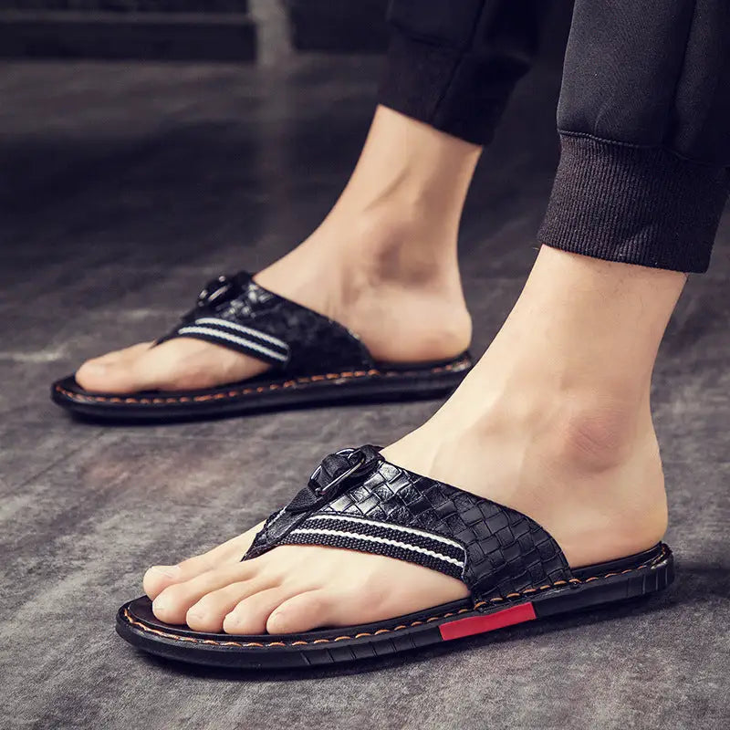 Leather Non-slip Slippers Men Outdoor Flip Flops Sandals Beyond Trends Hub