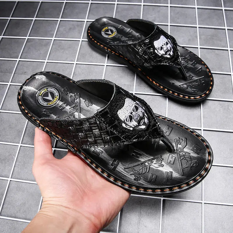 Leather Non-slip Slippers Men Outdoor Flip Flops Sandals Beyond Trends Hub