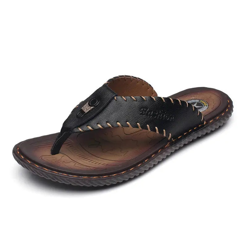 Leather Non-slip Slippers Men Outdoor Flip Flops Sandals Beyond Trends Hub
