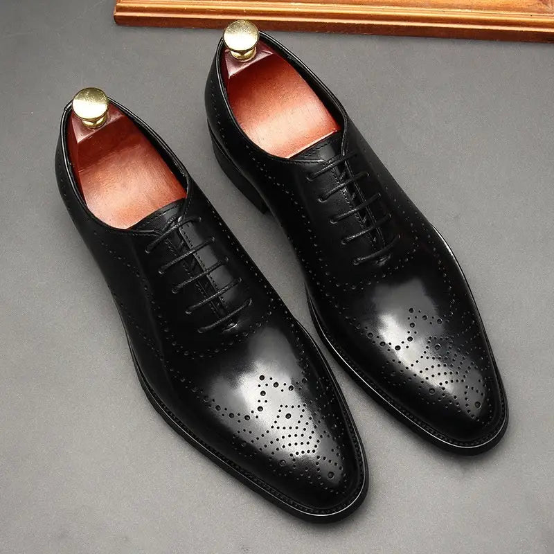 Leather Shoes Men’s British Pointed Toe Business Formal Wear Lace-up Shoes Men - Black / 36