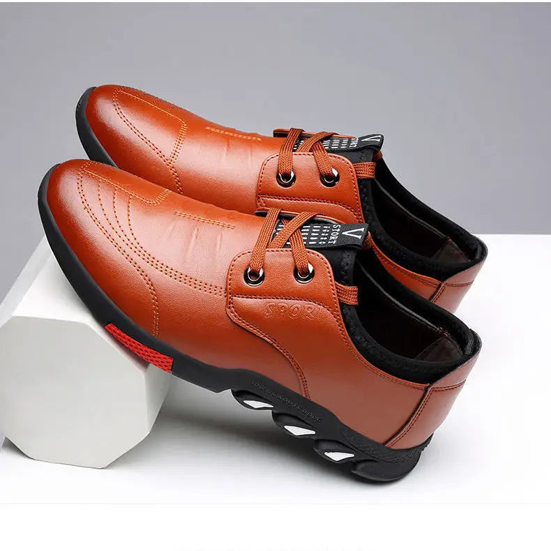 Leather Shoes Mens Leather Spring New Mens Business - Brown shoelace design / 39