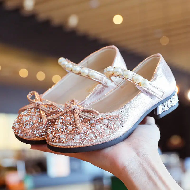 Leather Shoes Soft Sole Aisha Princess Shoes Children Crystal Shoes Flashing Baby Shoes - Pink / 26