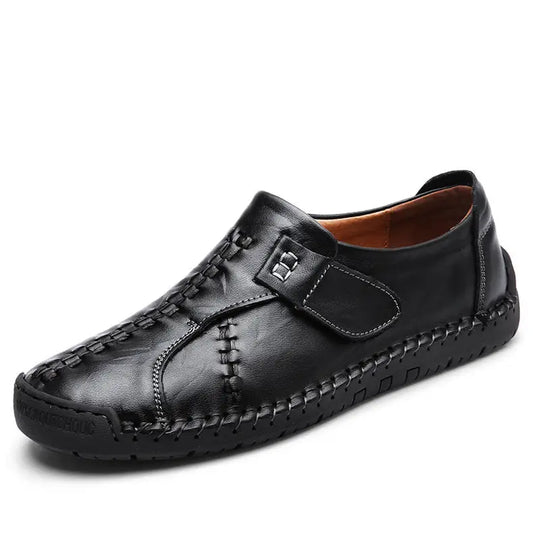Leisure Plus Size Leather Slip-On Boat Shoes - Black / 38