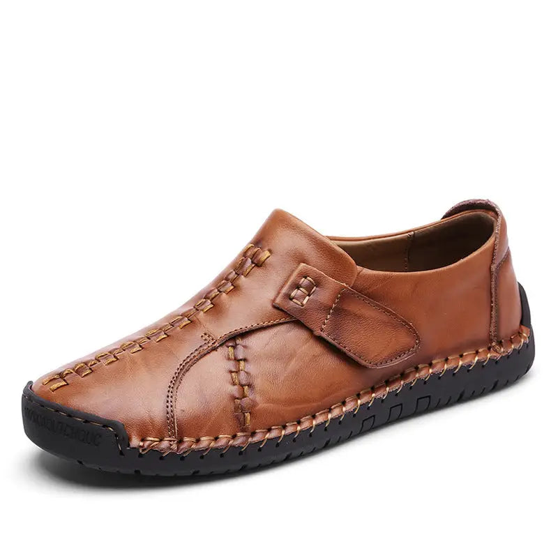 Leisure Plus Size Leather Slip-On Boat Shoes - Red brown / 38