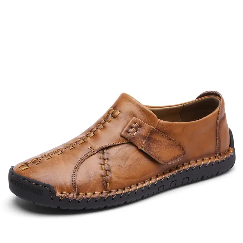 Leisure Plus Size Leather Slip-On Boat Shoes - Yellowish brown / 38