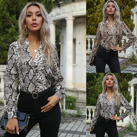 Leopard Print Shirts Long Sleeve Lapel Pattern Shirts Women's Beyond Trends Hub