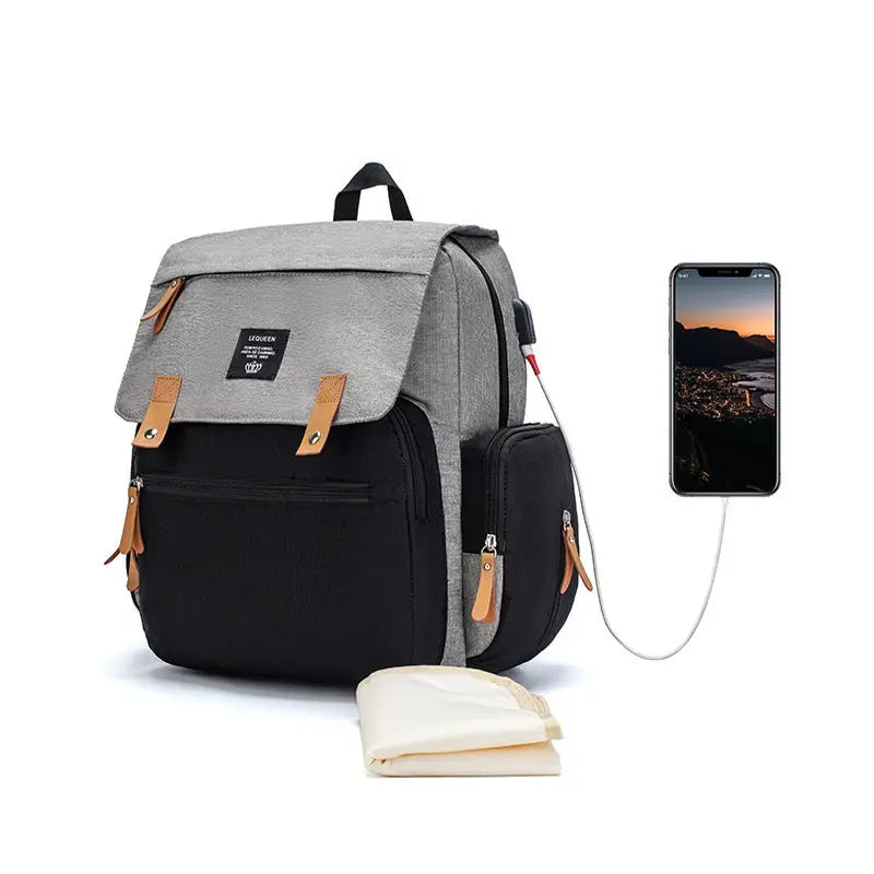 LEQUEEN Multifunctional Large Capacity Mummy Bag - Black with grey / 1 style