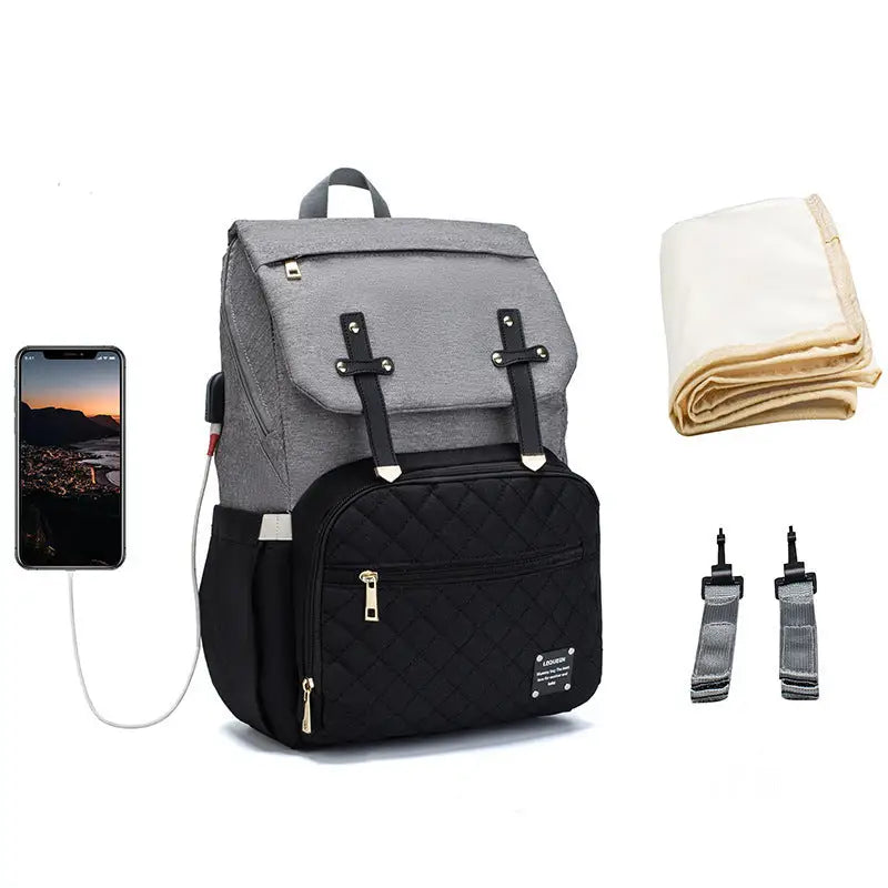 LEQUEEN Multifunctional Large Capacity Mummy Bag - Black with grey / 2 style