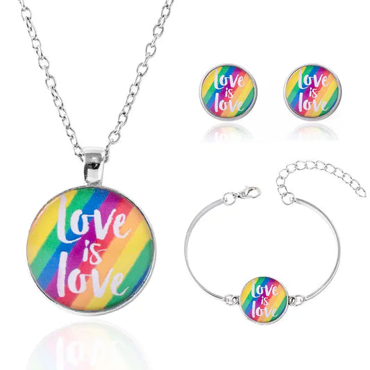 LGBT Pride Love Is Love Jewelry Set Rainbow Flag Glass Necklace Earrings Bracelets Lesbian Gay Bisexual Transgender Jewellery - Beyond Trends Hub 