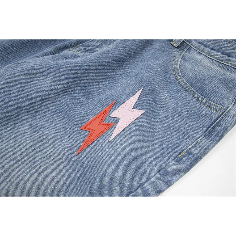 Lightning Embroidered Denim Trousers Men