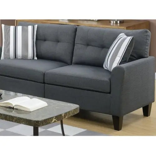 Living Room Furniture 2pc Sofa Set Sofa And Loveseat Charcoal Glossy Polyfiber Plywood Solid Pine - Charcoal grey - 5
