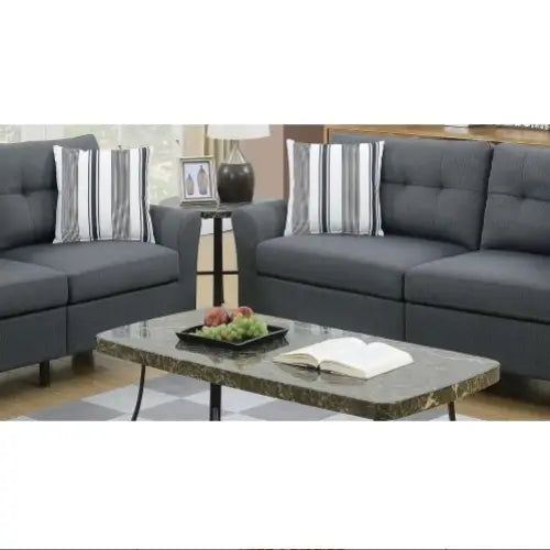 Living Room Furniture 2pc Sofa Set Sofa And Loveseat Charcoal Glossy Polyfiber Plywood Solid Pine - Charcoal grey - 5