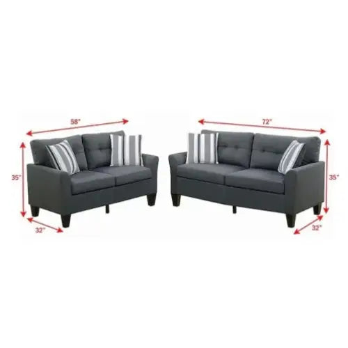 Living Room Furniture 2pc Sofa Set Sofa And Loveseat Charcoal Glossy Polyfiber Plywood Solid Pine - Charcoal grey - 5