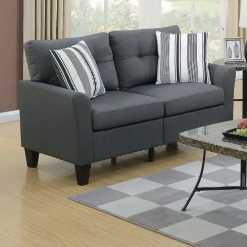Living Room Furniture 2pc Sofa Set Sofa And Loveseat Charcoal Glossy Polyfiber Plywood Solid Pine - Charcoal grey - 5
