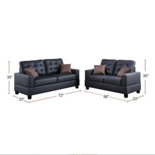 Living Room Furniture 2pc Sofa Set Black Faux Leather Tufted Sofa Loveseat W Pillows Cushion Couch - Black - 5