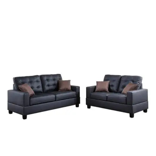 Living Room Furniture 2pc Sofa Set Black Faux Leather Tufted Sofa Loveseat W Pillows Cushion Couch - Black - 5