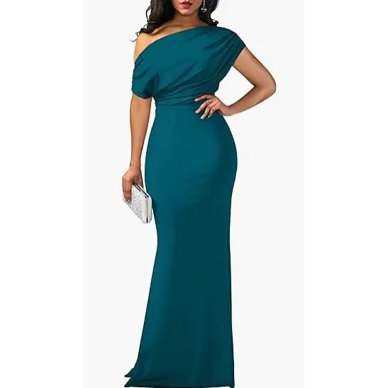 Long Formal Party Dress Women - Peacock Blue / S