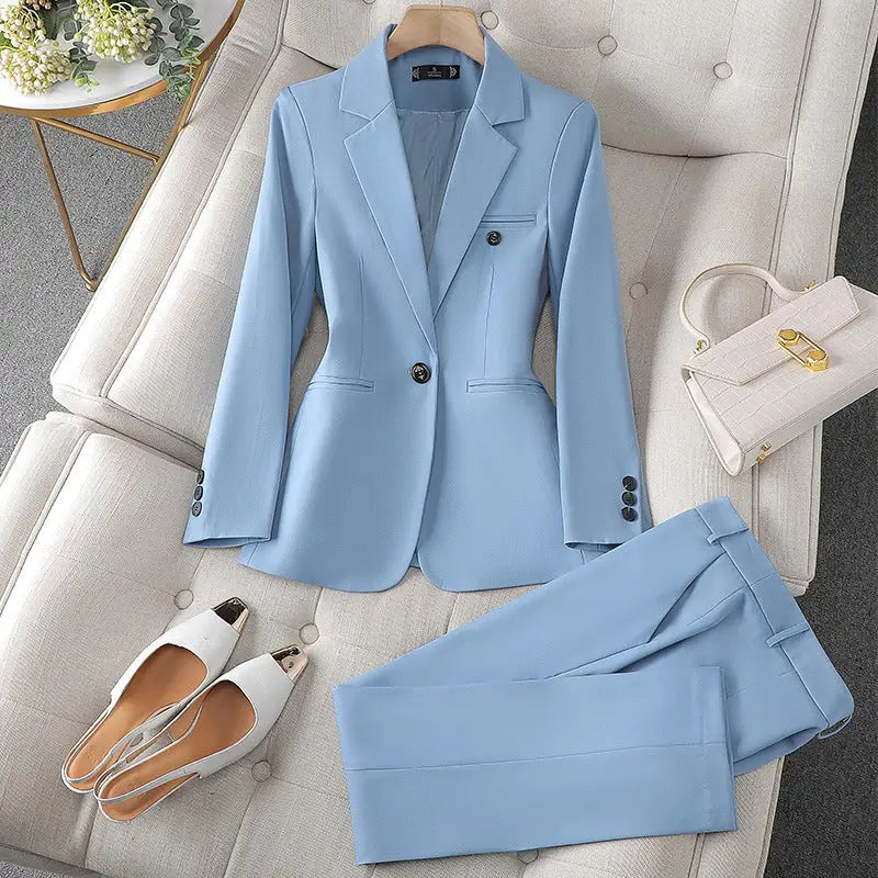 Long Sleeve Professional Women’s Suit Trousers Formal Suit - Blue Set / S