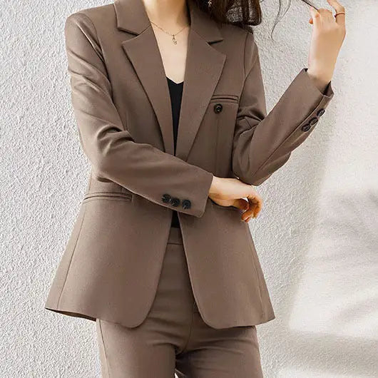 Long Sleeve Professional Women’s Suit Trousers Formal Suit - Brown Suit / S