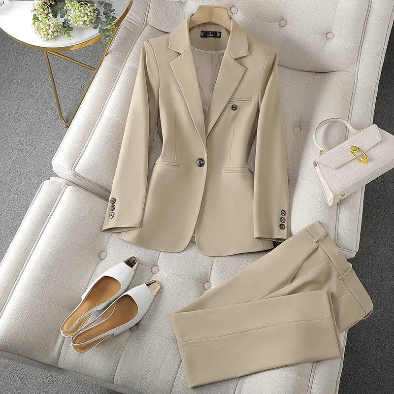Long Sleeve Professional Women’s Suit Trousers Formal Suit - Khaki Set / S