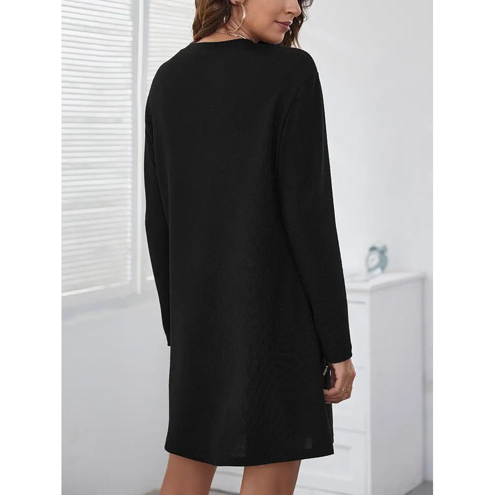 Long-sleeved Round-neck Straight Dress Fashion Casual Loose Solid Color Dress For Women Fall Spring Clothing Beyond Trends Hub