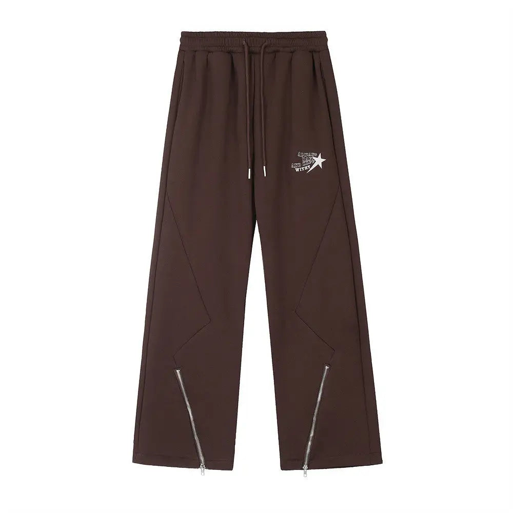 Loose Casual Fleece-lined Trousers Men - Brown / S