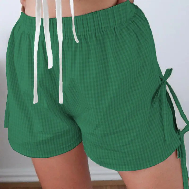 Loose Plaid Print Shorts With Lace-up Design Summer Fashion Y2K Elastic Band Pants For Women - Beyond Trends Hub 
