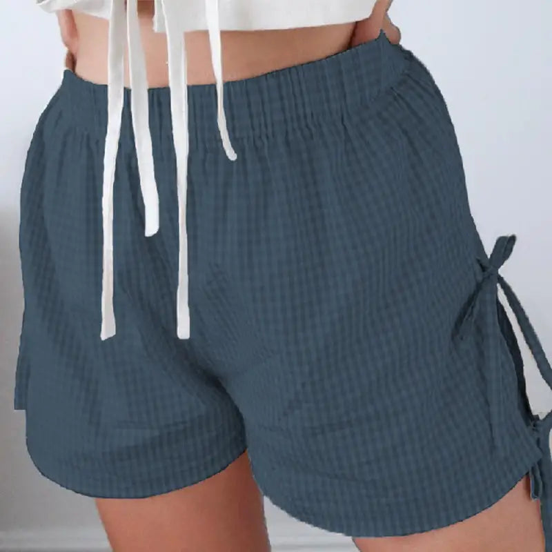 Loose Plaid Print Shorts With Lace-up Design Summer Fashion Y2K Elastic Band Pants For Women - Beyond Trends Hub 