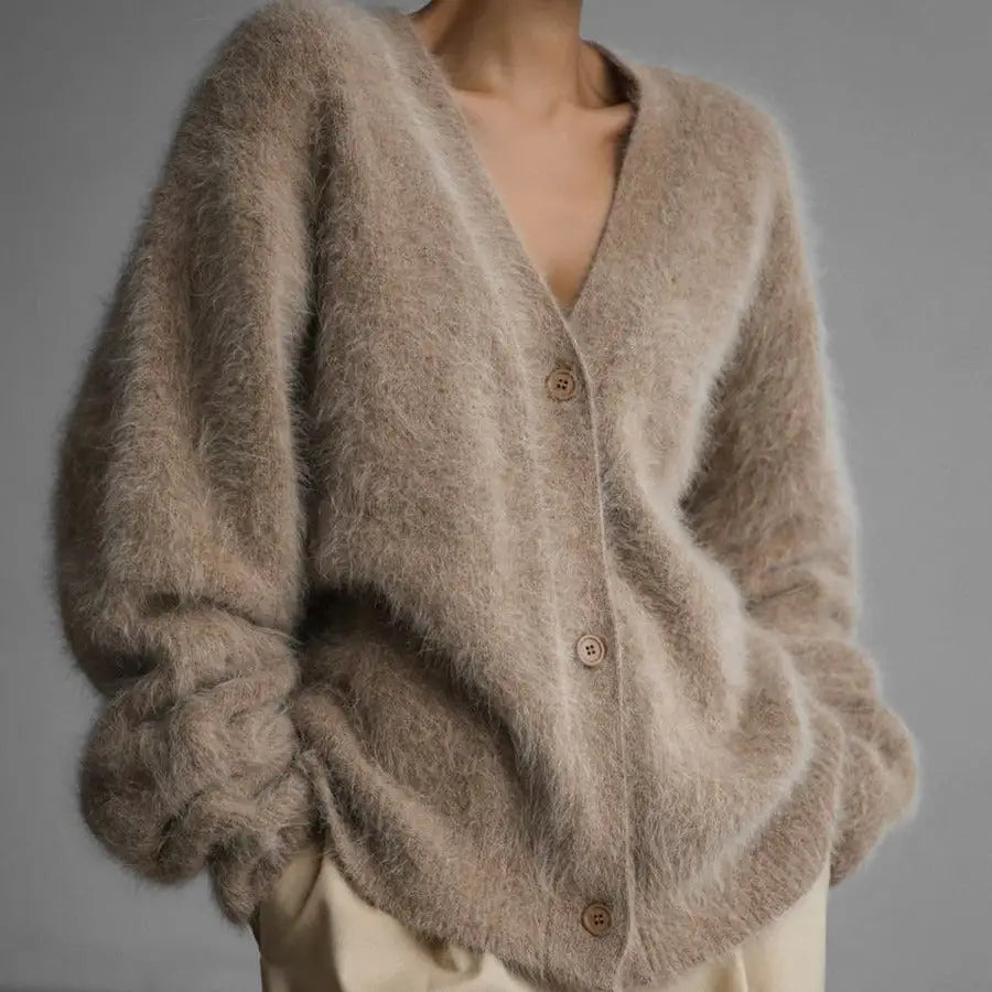 Loose V-neck Button Cardigan Fall Winter Fashion Single Breasted Knitted Sweater Top Women's Clothing Beyond Trends Hub
