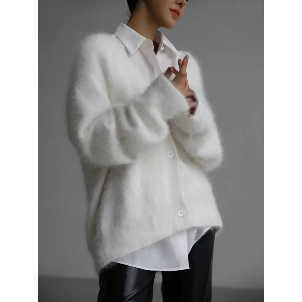 Loose V-neck Button Cardigan Fall Winter Fashion Single Breasted Knitted Sweater Top Women's Clothing Beyond Trends Hub