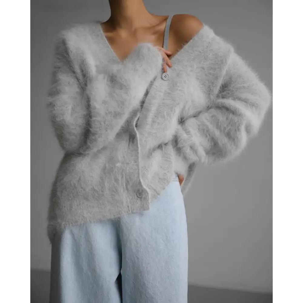 Loose V-neck Button Cardigan Fall Winter Fashion Single Breasted Knitted Sweater Top Women's Clothing Beyond Trends Hub