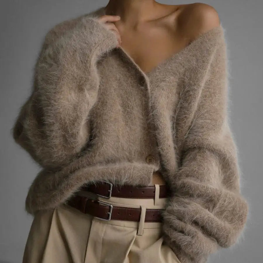 Loose V-neck Button Cardigan Fall Winter Fashion Single Breasted Knitted Sweater Top Women's Clothing Beyond Trends Hub