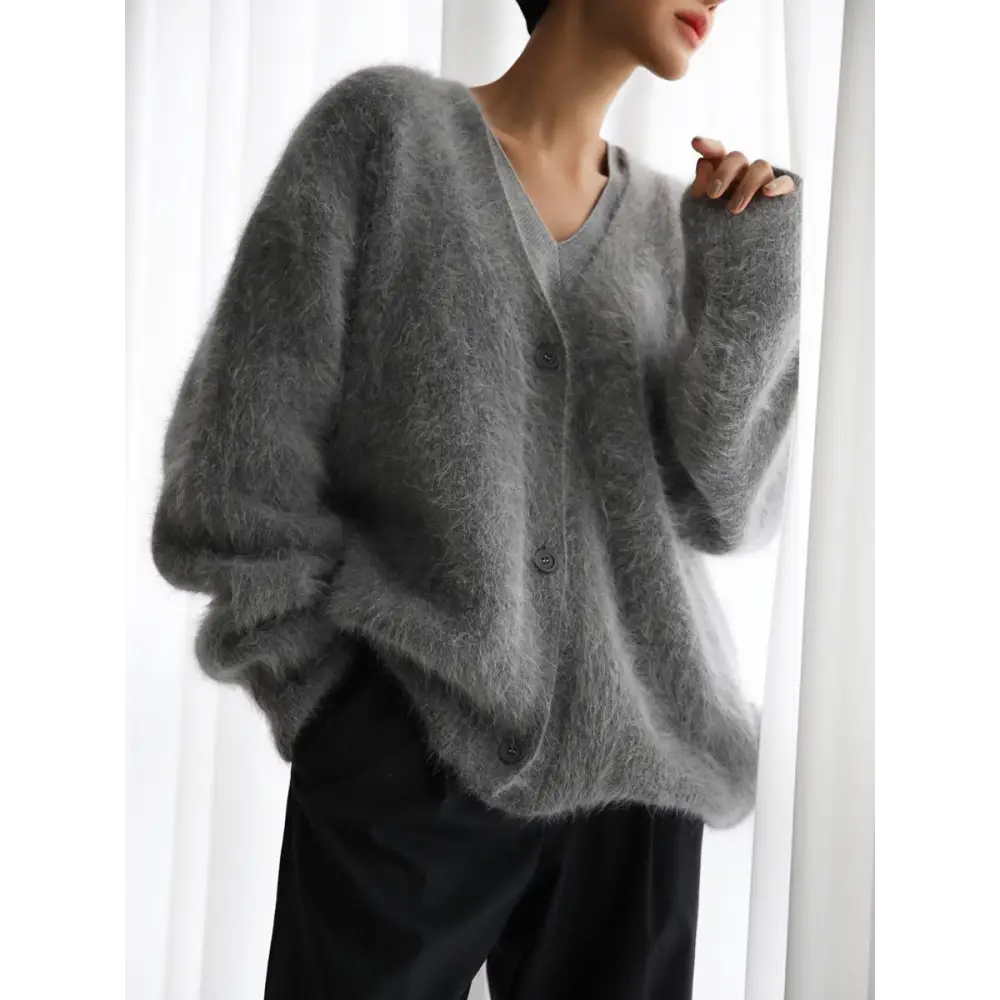 Loose V-neck Button Cardigan Fall Winter Fashion Single Breasted Knitted Sweater Top Women's Clothing Beyond Trends Hub