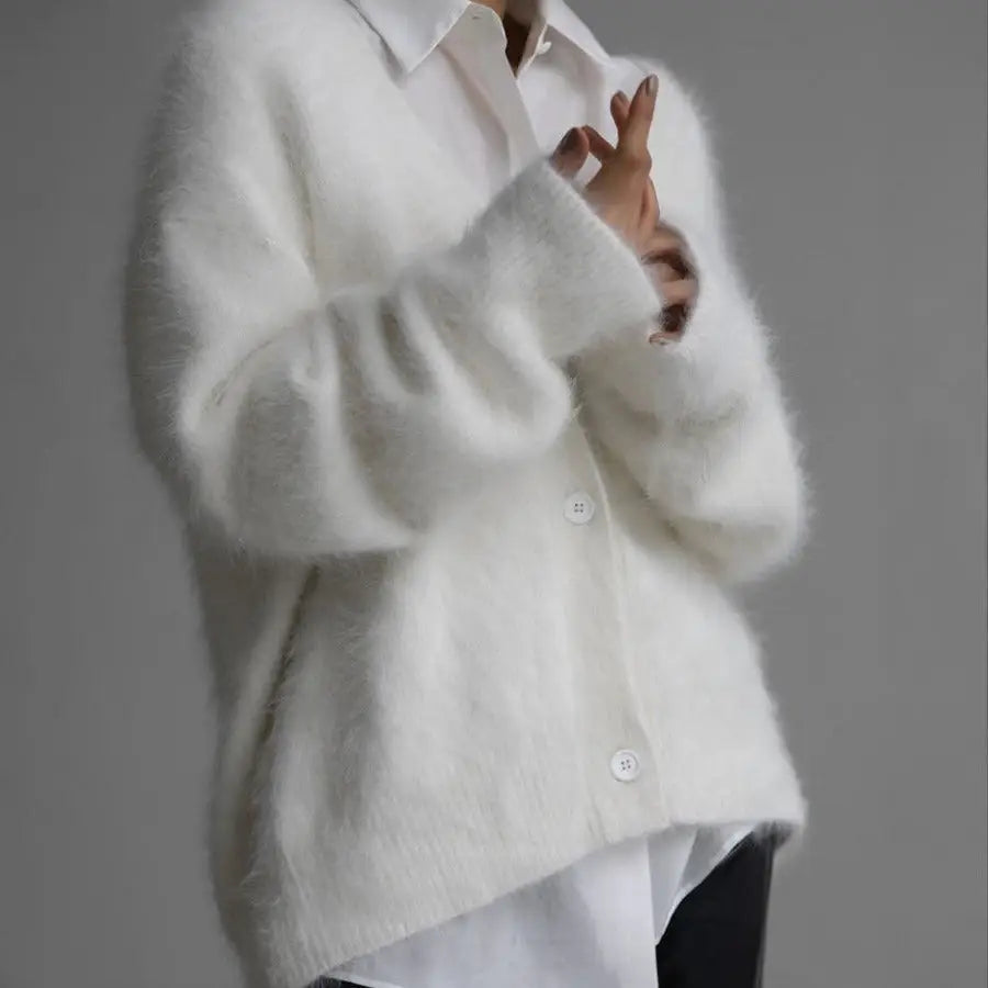 Loose V-neck Button Cardigan Fall Winter Fashion Single Breasted Knitted Sweater Top Women's Clothing Beyond Trends Hub