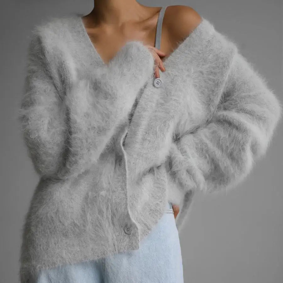 Loose V-neck Button Cardigan Fall Winter Fashion Single Breasted Knitted Sweater Top Women's Clothing Beyond Trends Hub