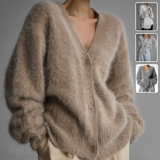 Loose V-neck Button Cardigan Fall Winter Fashion Single Breasted Knitted Sweater Top Women's Clothing Beyond Trends Hub