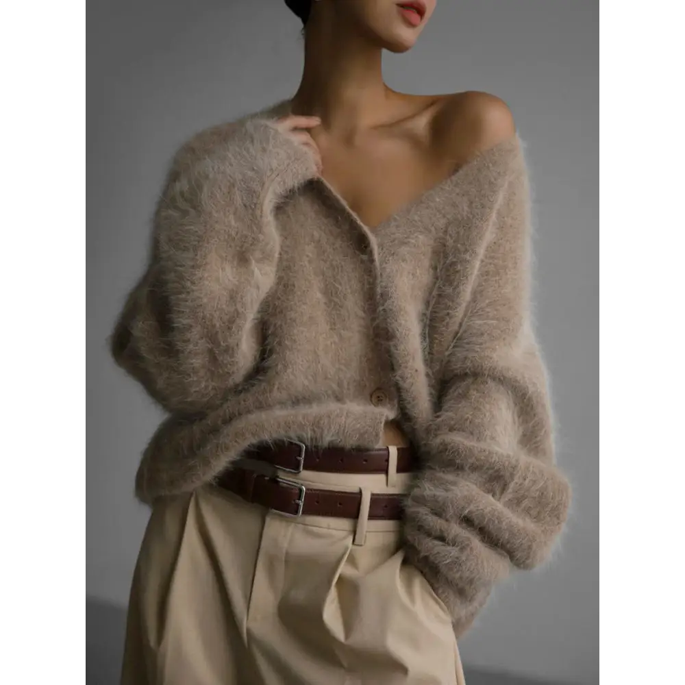 Loose V-neck Button Cardigan Fall Winter Fashion Single Breasted Knitted Sweater Top Women's Clothing Beyond Trends Hub