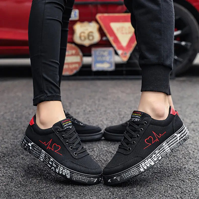 Love Print Canvas Shoes Women Men Flats Lace-up Casual Shoes Lover Sports Shoes Valentines Day - 4