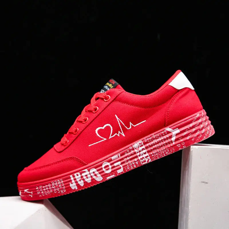 Love Print Canvas Shoes Women Men Flats Lace-up Casual Shoes Lover Sports Shoes Valentines Day - 4