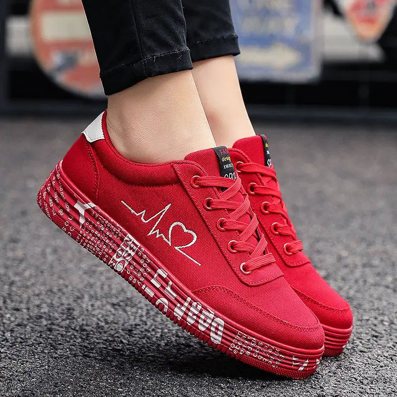 Love Print Canvas Shoes Women Men Flats Lace-up Casual Shoes Lover Sports Shoes Valentines Day - 4