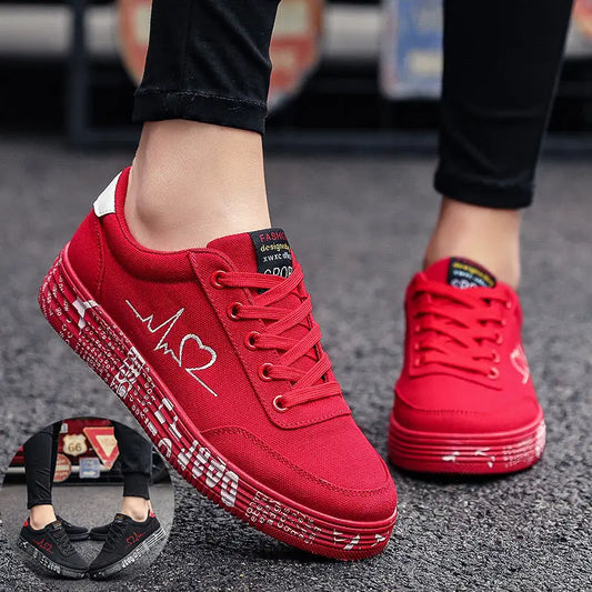 Love Print Canvas Shoes Women Men Flats Lace-up Casual Shoes Lover Sports Shoes Valentines Day - 4