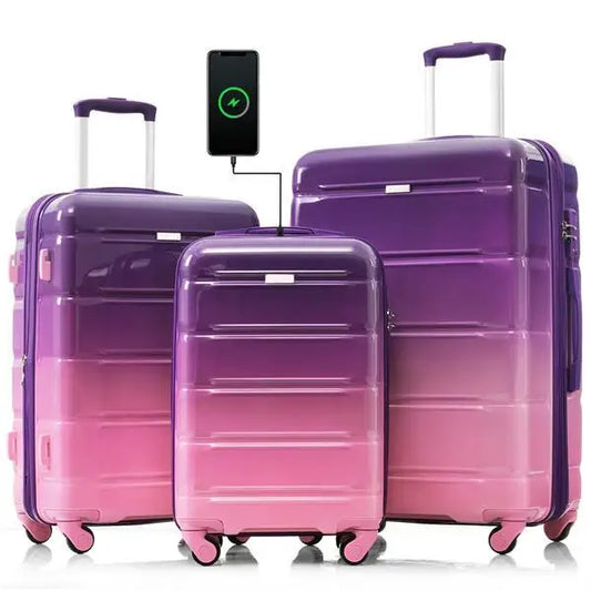 Luggage Set Of 3 20-inch With USB Port Airline Certified Carry-on Luggage With Cup Holder ABS,PC Hard Shell Luggage